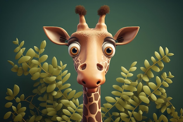 The head of a cartoon giraffe in closeup Generative AI