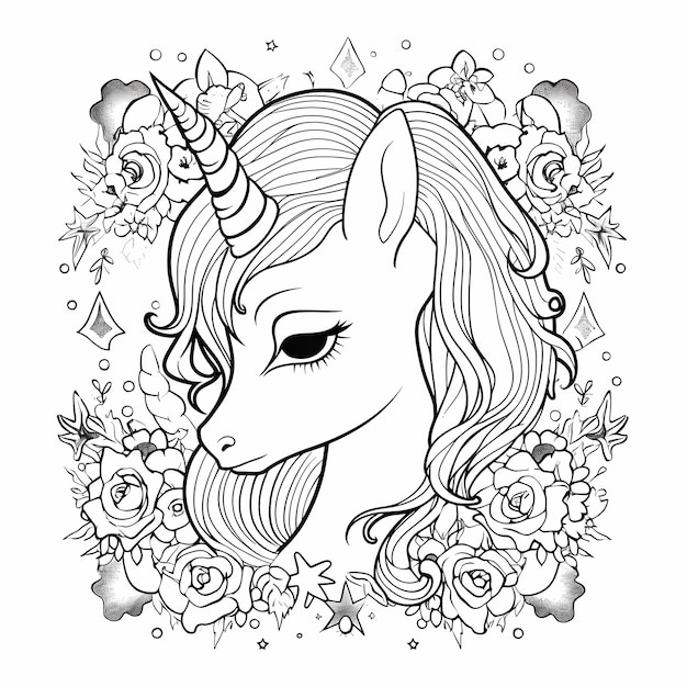 head cutie and sweet unicorn coloring page