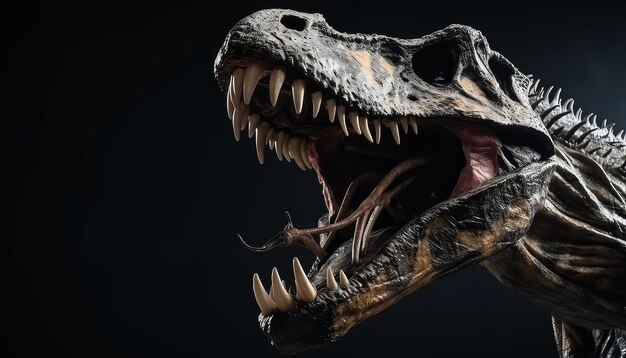 Photo head dinosaur grinning furious on black background