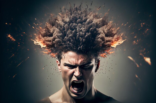 Head explosion Headache aggression negative emotions concept Losing control Problems with mental health Anger Generative AI