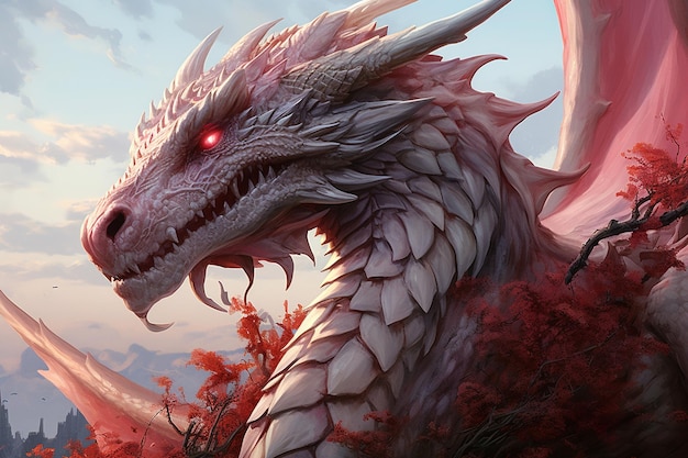 Head of Fantasy Dragon Ferocious monster Vicious dragon with a gaping maw Vigital illustration