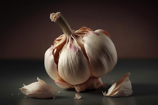 Head of garlic on a neutral background AI generative