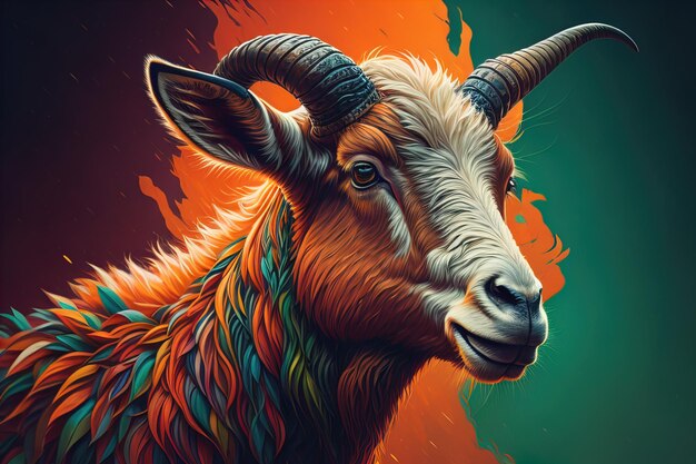 Head of a goat with big horns ai generative