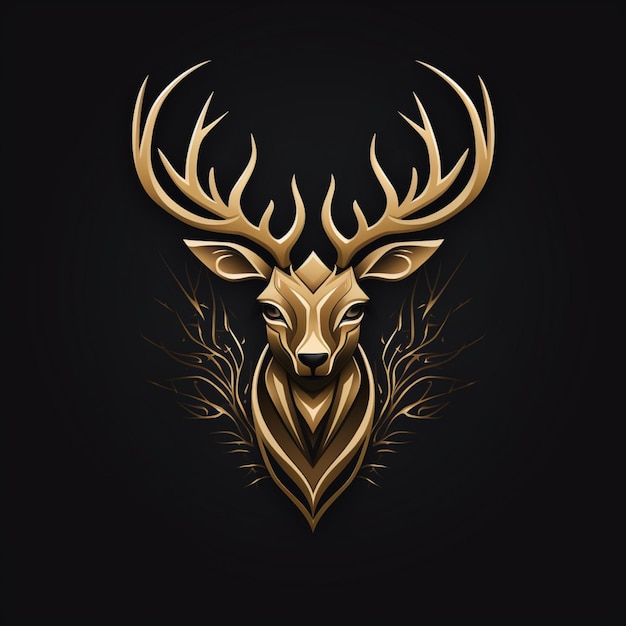 Photo head golden deer logo on black background in the style of sharp lines