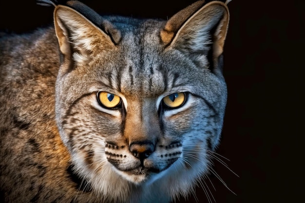 Head of grey wild cat caught in night search light bobcat generative ai