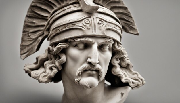 Head in helmet Greek ancient sculpture of warrior