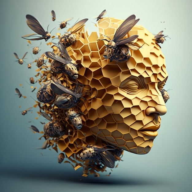 Photo a head of honeycombs with bees on it