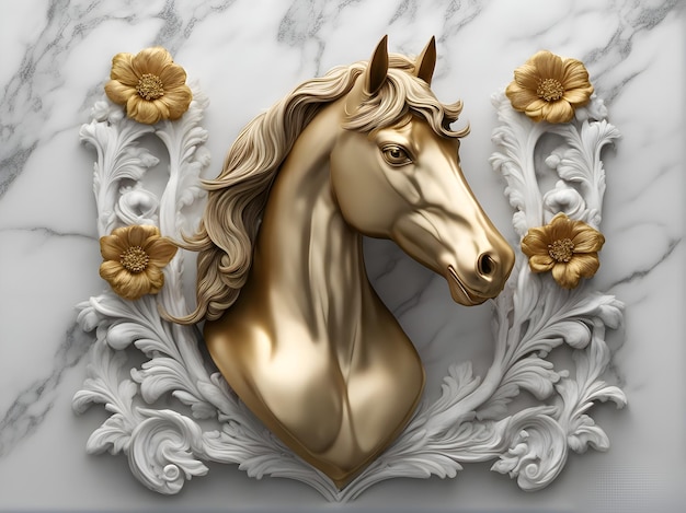 A head horse gold floral