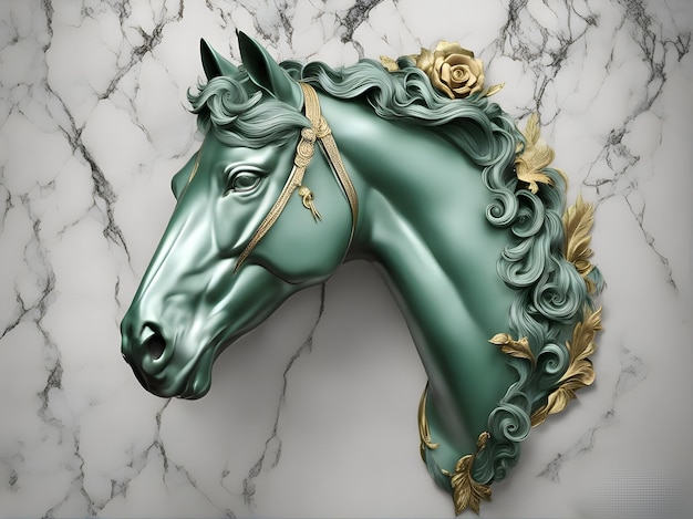 Head horse green Floral marble