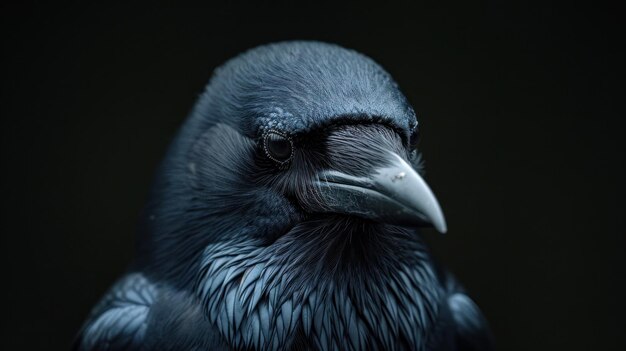 the head of a large dark black bird