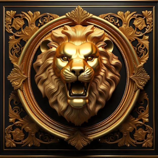 Head lion king golden frame