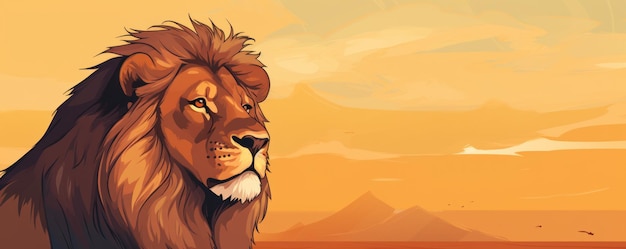 Head of lion looking lateral with copy space for text 52 format Banner AI generative
