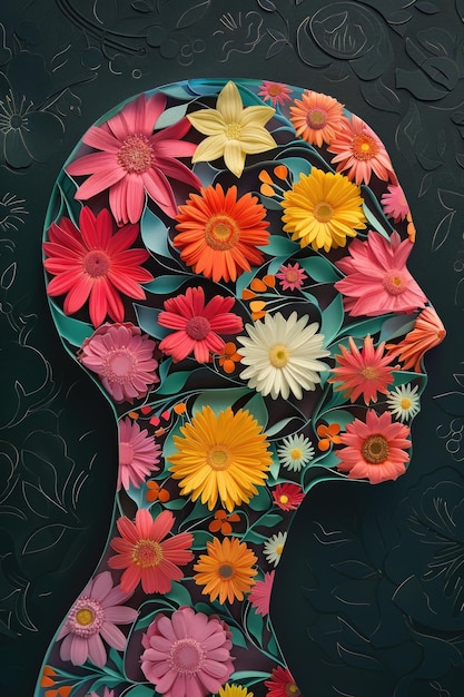 A head made of flowers and leaves