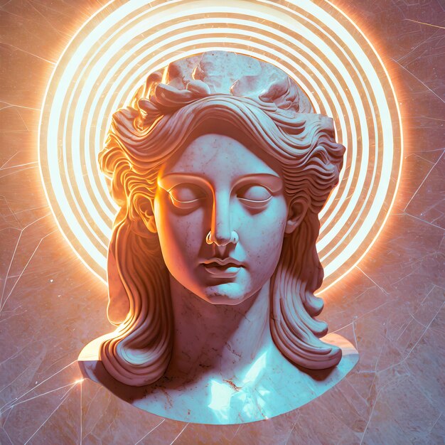 Foto la testa di una statua di marmo in stile vaporwave