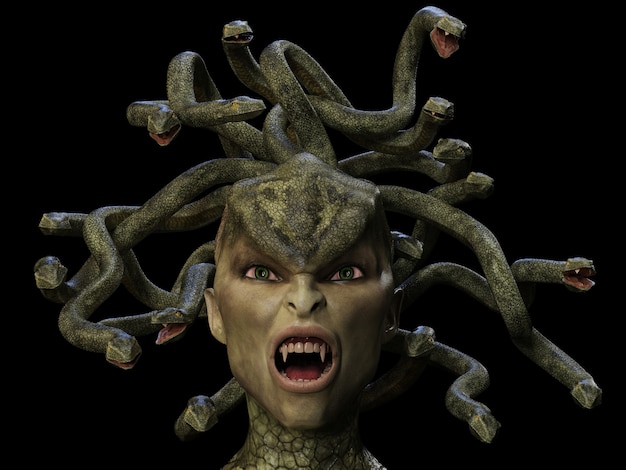 Photo head medusa gorgons. 3d illustration