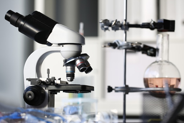 Photo head microscope on the background laboratory