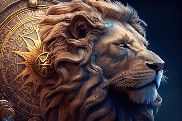 The head of a mighty lion the concept of the astrological horoscope sign Leo one of the twelve signs of the zodiac Generative AI