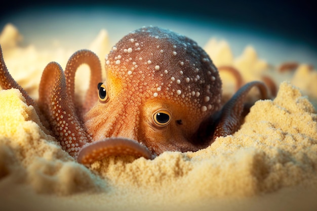Фото Голова огромного моря осьминогов торчит из светло-желтого песка