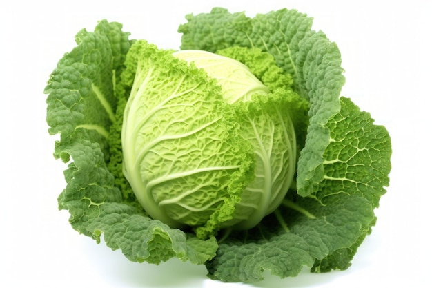 a head of Savoy Cabbage isolated on white background