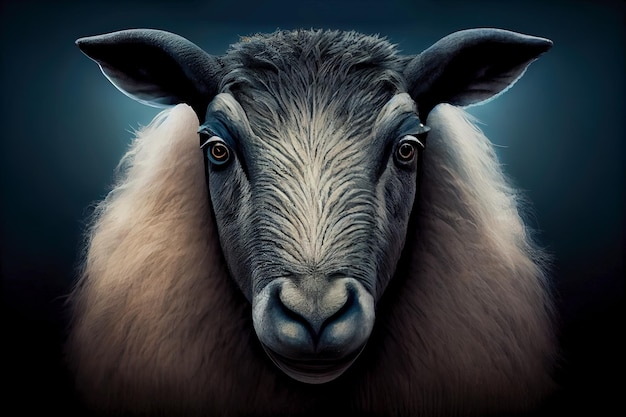 Голова овцы на темном фоне Генеративный ИИ