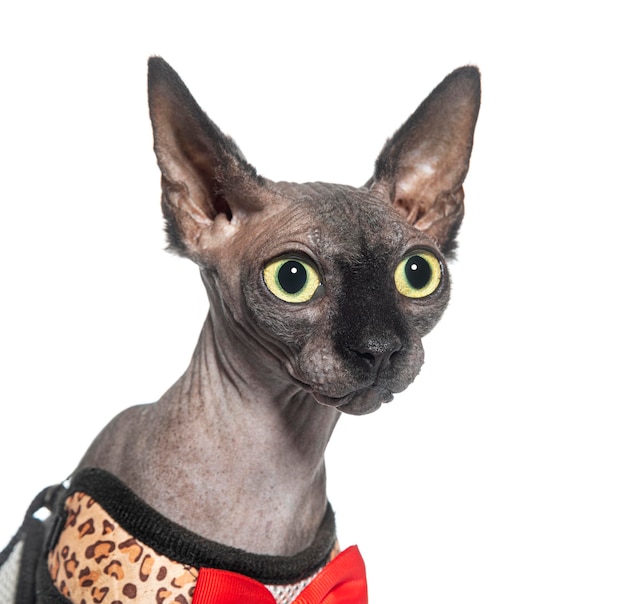 Head shot of a Sphynx cat isolated on white