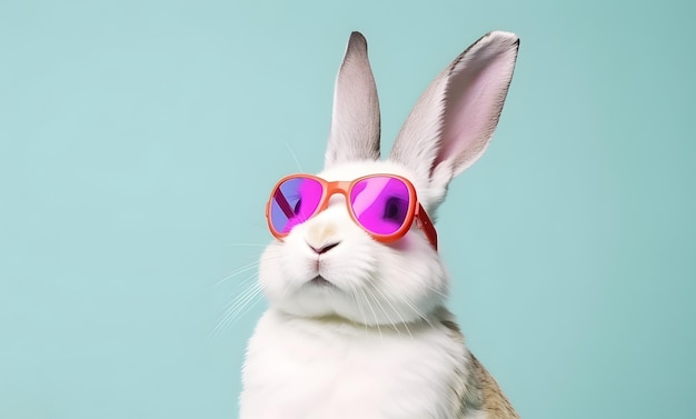 Head and shoulder portrait of adorable rabbit with eyeglasses