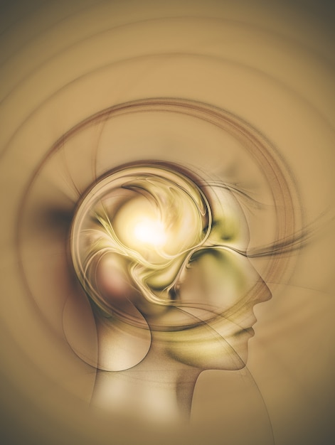 Head silhouette with a fractal brain concept image creative thinking concept design ideas concept of...