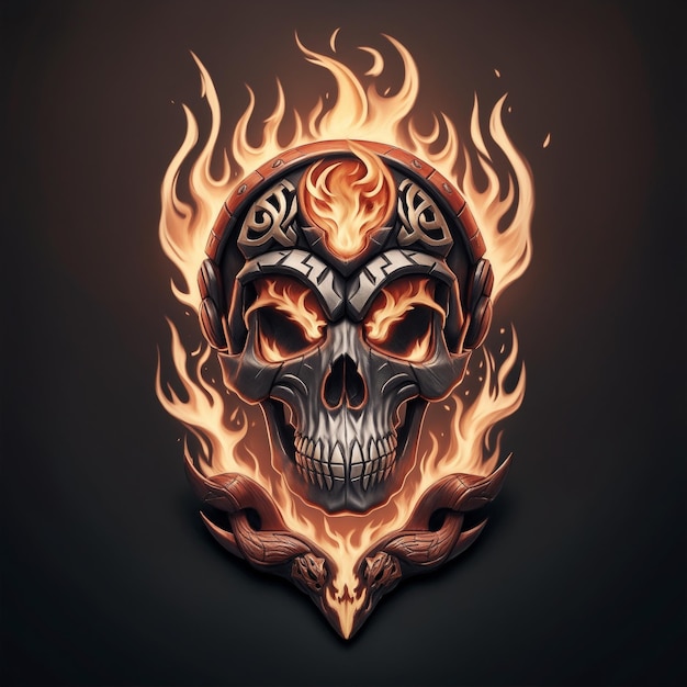 Photo head skull fire mascot and esport gaming logo ai generated