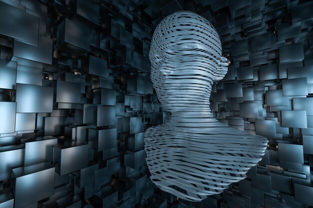 人工知能の 3 d レンダリングの概念を持つ仮想ロボットの頭