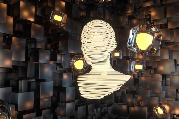 The head of the virtual robot with concepts of artificial intelligence 3d rendering