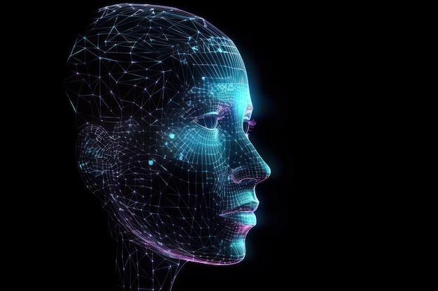 A head of a woman with a glowing face and the word ai on it