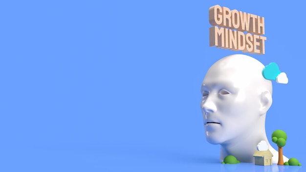 Photo the head and wood text for growth mindset concept 3d rendering