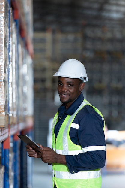 Head of worker in an auto parts warehouse Examine auto parts