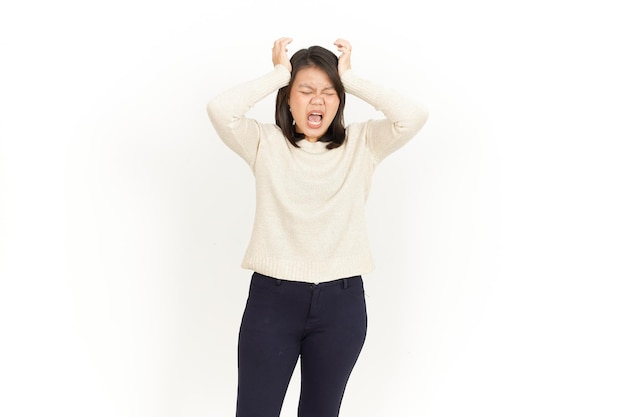 Headache of Beautiful Asian Woman Isolated On White Background