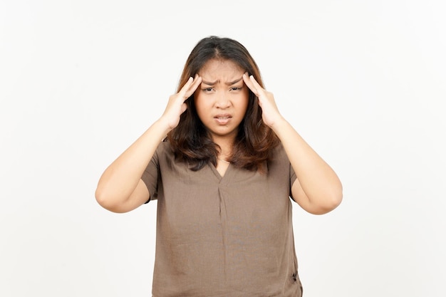 Headache gesture of Beautiful Asian Woman Isolated On White Background