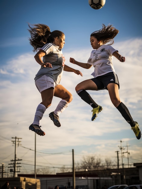 Photo header duel women soccer players midair header challenge competitive edge sigma fp l 105mm f