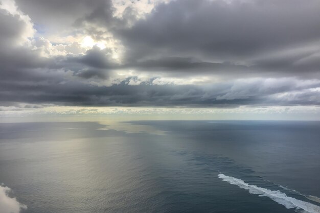 Heading out over the Pacific Ocean on a cloudy morning