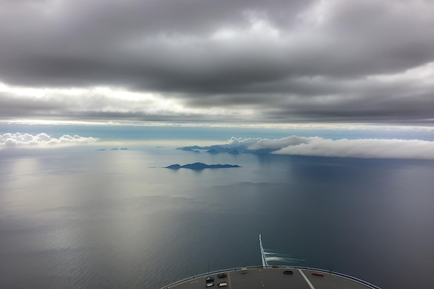 Heading out over the Pacific Ocean on a cloudy morning