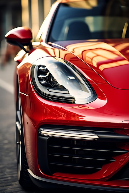 Photo the headlight of a red car