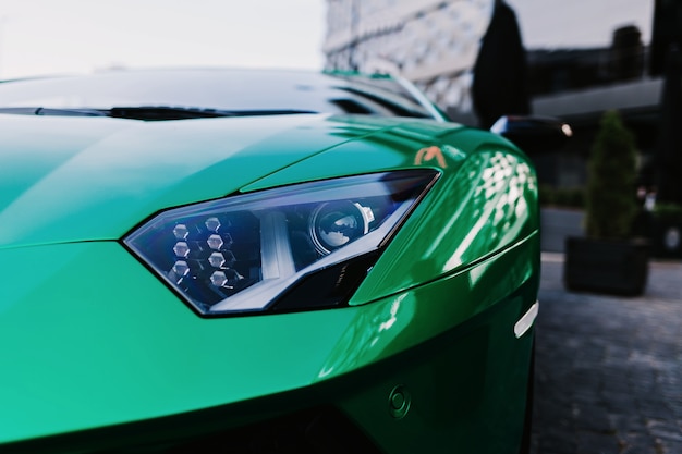 Headlights and hood of a sports car. super car