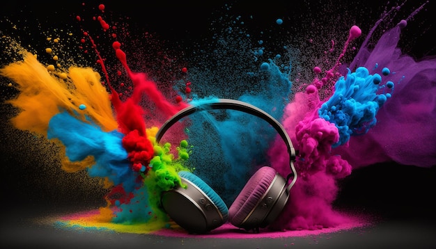 Headphone bright colors Generative AI