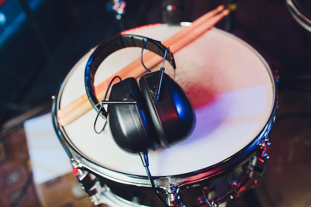 headphone and Electric drum on the stage