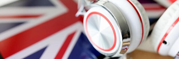 Headphones on the background of the flag of Great Britain