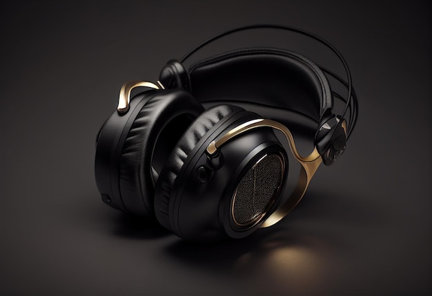 Headphones on a black background 3d rendering 3d illustration generative ai