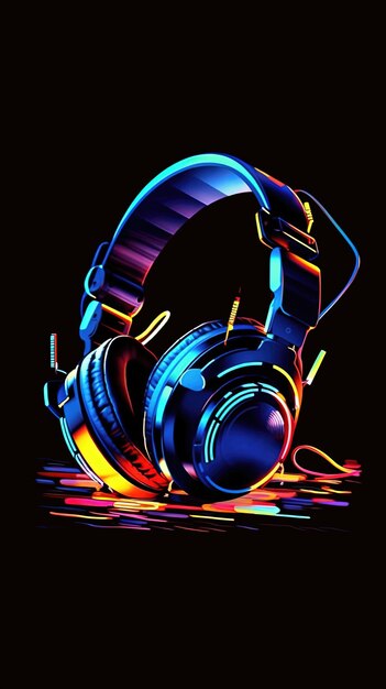 Photo headphones on a black background 3d rendering music concept