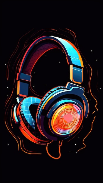 Headphones on a black background 3d rendering Music concept