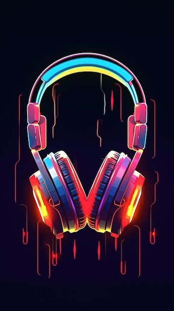 Headphones on a black background 3d rendering Music concept