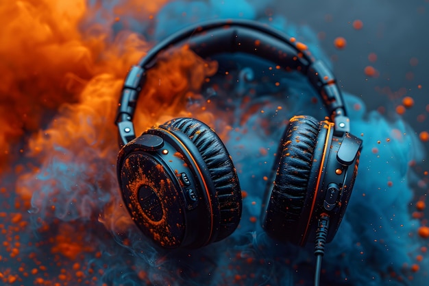 Headphones on Blue and Orange Substance