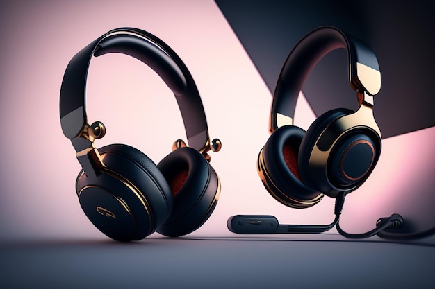 Headphones on a colorful and fantastic background generated with artificial intelligence