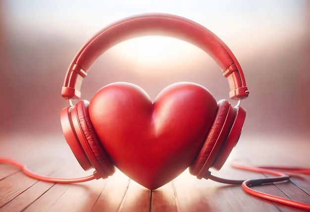 Photo headphones designed to resemble a red heart